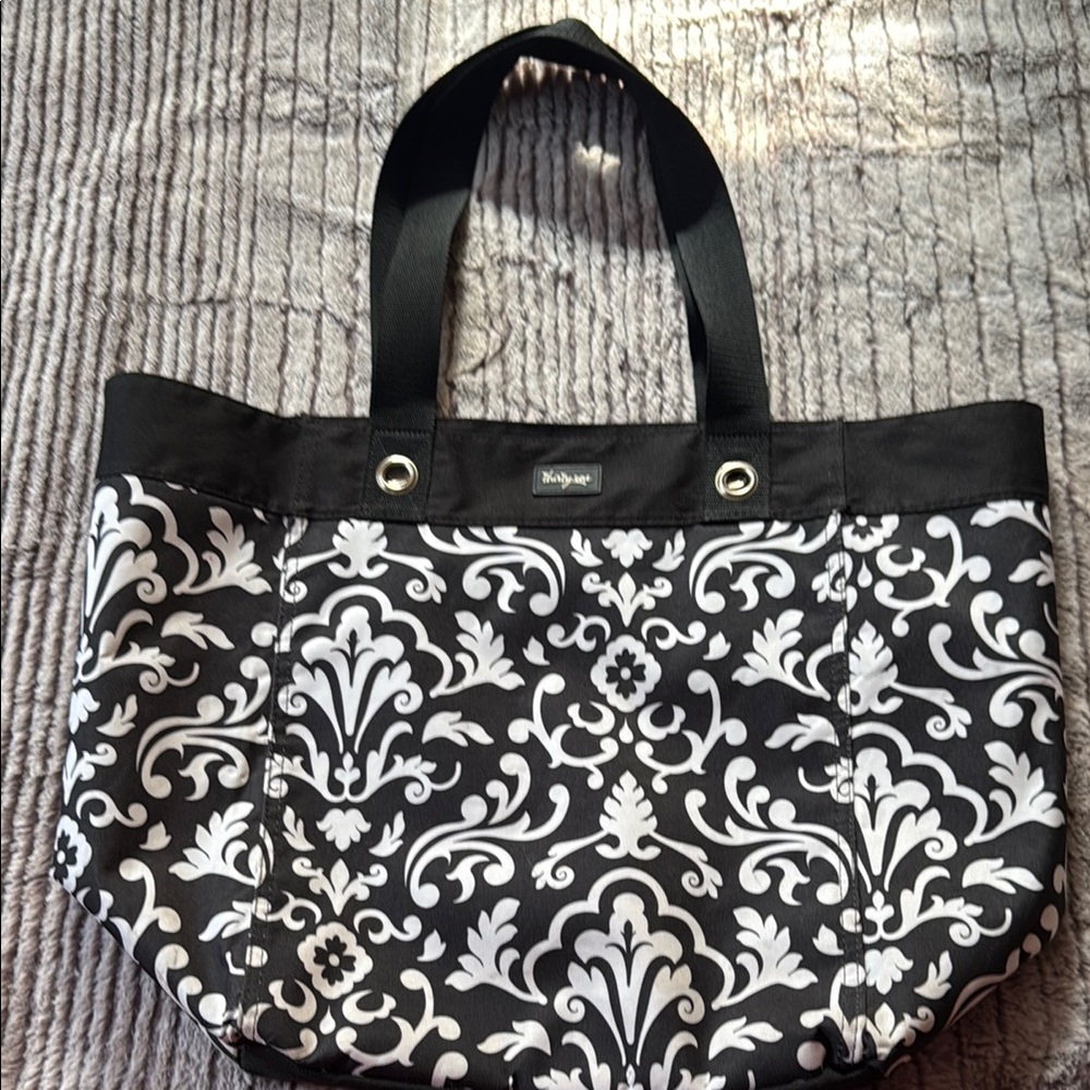 Thirty-One Black and White Damask Tote
